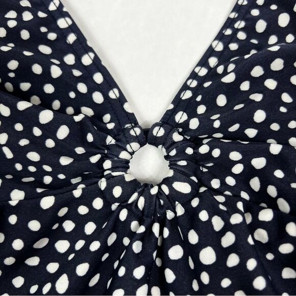 Speedo Navy White Polka Dot Halter V-Neck One Piece Swimsuit Women’s 10 - Picture 4 of 16